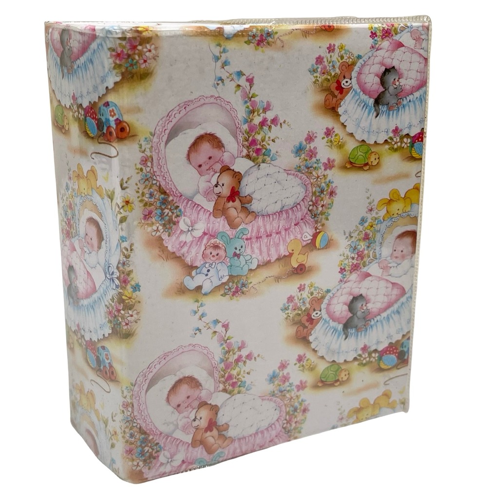 Vintage Baby Photo Album Nursery Kitsch Teddy Bear Kitty Pastel Floral 80s 90s‎